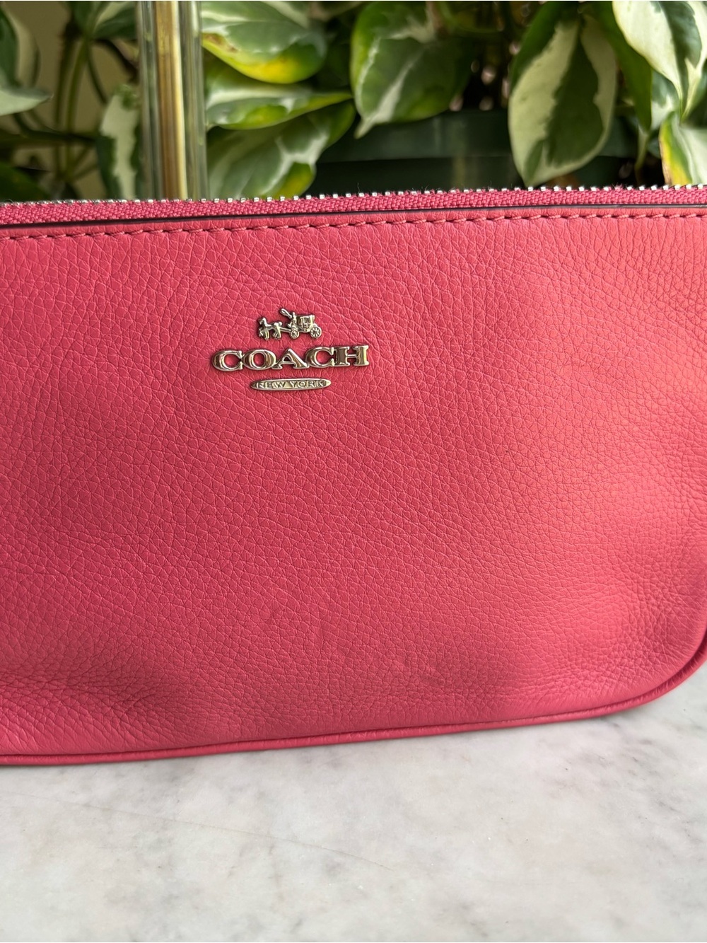 Coach Pink Pebble Leather Wristlet with Chain Strap - Picture 9 of 9